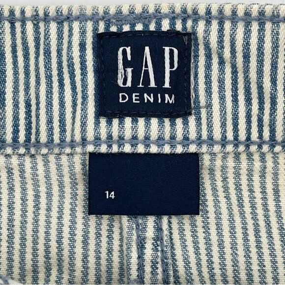 GAP Denim Girl’s High Rise Blue White Railroad Stripe Frayed Hem Denim Skirt 14 - Picture 6 of 15